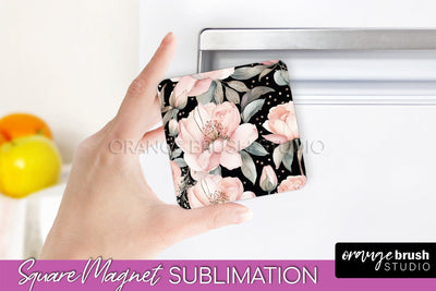 Pink Flowers Magnet Sublimation - Watercolor Magnet Design Sublimation OrangeBrushStudio 