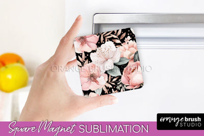 Pink Flowers Magnet Sublimation - Watercolor Magnet Design Sublimation OrangeBrushStudio 