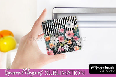 Pink Flowers Magnet Sublimation - Watercolor Magnet Design Sublimation OrangeBrushStudio 