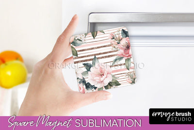 Pink Flowers Magnet Sublimation - Watercolor Magnet Design Sublimation OrangeBrushStudio 
