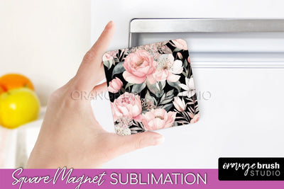 Pink Flowers Magnet Sublimation - Watercolor Magnet Design Sublimation OrangeBrushStudio 