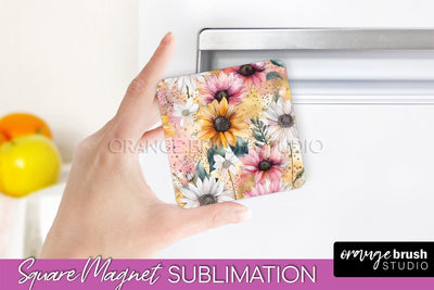 Pink Flowers Magnet Sublimation - Watercolor Magnet Design Sublimation OrangeBrushStudio 
