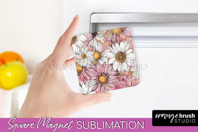 Pink Flowers Magnet Sublimation - Watercolor Magnet Design Sublimation OrangeBrushStudio 