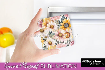Pink Flowers Magnet Sublimation - Watercolor Magnet Design Sublimation OrangeBrushStudio 