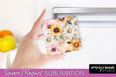 Pink Flowers Magnet Sublimation - Watercolor Magnet Design Sublimation OrangeBrushStudio 