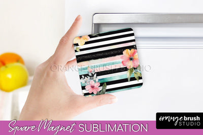 Pink Flowers Magnet Sublimation - Watercolor Magnet Design Sublimation OrangeBrushStudio 