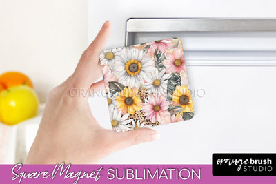 Pink Flowers Magnet Sublimation - Watercolor Magnet Design Sublimation OrangeBrushStudio 