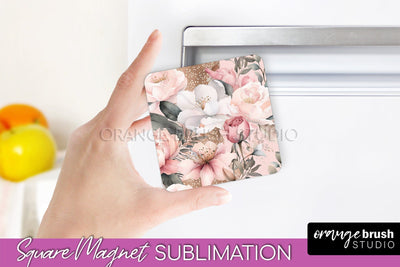 Pink Flowers Magnet Sublimation - Watercolor Magnet Design Sublimation OrangeBrushStudio 