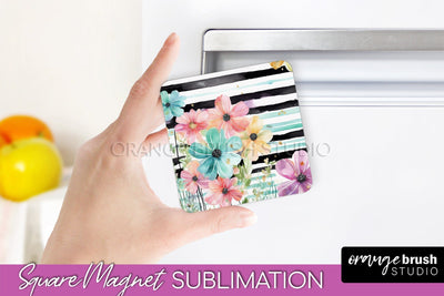 Pink Flowers Magnet Sublimation - Watercolor Magnet Design Sublimation OrangeBrushStudio 