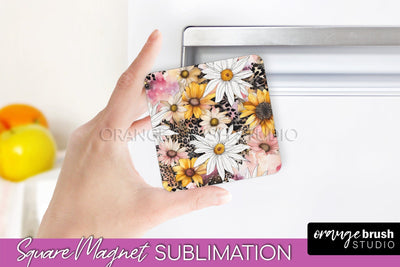 Pink Flowers Magnet Sublimation - Watercolor Magnet Design Sublimation OrangeBrushStudio 