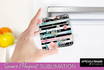 Pink Flowers Magnet Sublimation - Watercolor Magnet Design Sublimation OrangeBrushStudio 