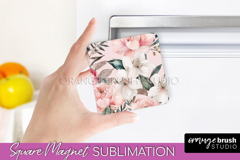Pink Flowers Magnet Sublimation - Watercolor Magnet Design Sublimation OrangeBrushStudio 