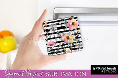Pink Flowers Magnet Sublimation - Watercolor Magnet Design Sublimation OrangeBrushStudio 