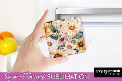 Pink Flowers Magnet Sublimation - Watercolor Magnet Design Sublimation OrangeBrushStudio 