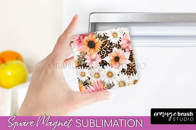 Pink Flowers Magnet Sublimation - Watercolor Magnet Design Sublimation OrangeBrushStudio 
