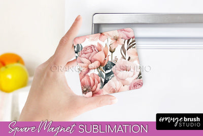 Pink Flowers Magnet Sublimation - Watercolor Magnet Design Sublimation OrangeBrushStudio 