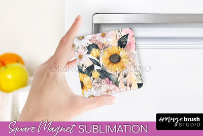 Pink Flowers Magnet Sublimation - Watercolor Magnet Design Sublimation OrangeBrushStudio 
