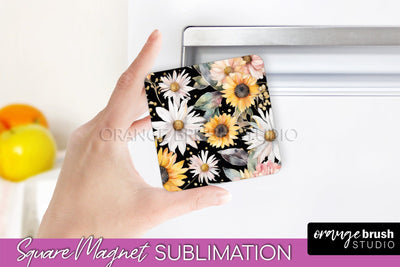 Pink Flowers Magnet Sublimation - Watercolor Magnet Design Sublimation OrangeBrushStudio 