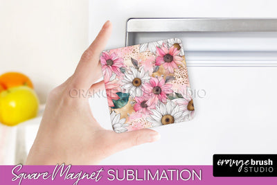 Pink Flowers Magnet Sublimation - Watercolor Magnet Design Sublimation OrangeBrushStudio 