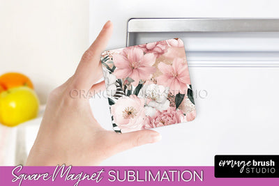 Pink Flowers Magnet Sublimation - Watercolor Magnet Design Sublimation OrangeBrushStudio 