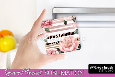 Pink Flowers Magnet Sublimation - Watercolor Magnet Design Sublimation OrangeBrushStudio 