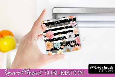 Pink Flowers Magnet Sublimation - Watercolor Magnet Design Sublimation OrangeBrushStudio 