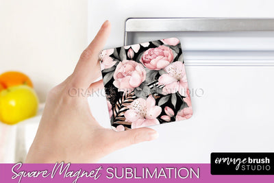 Pink Flowers Magnet Sublimation - Watercolor Magnet Design Sublimation OrangeBrushStudio 