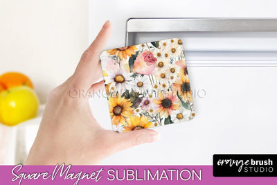 Pink Flowers Magnet Sublimation - Watercolor Magnet Design Sublimation OrangeBrushStudio 