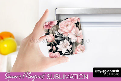 Pink Flowers Magnet Sublimation - Watercolor Magnet Design Sublimation OrangeBrushStudio 