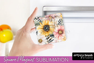 Pink Flowers Magnet Sublimation - Watercolor Magnet Design Sublimation OrangeBrushStudio 