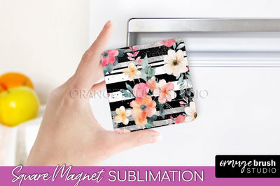 Pink Flowers Magnet Sublimation - Watercolor Magnet Design Sublimation OrangeBrushStudio 