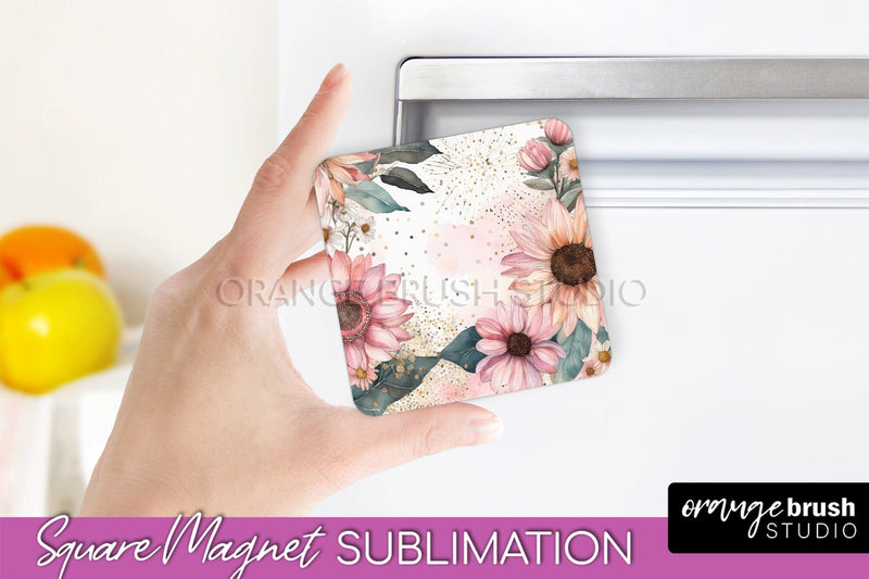 Pink Flowers Magnet Sublimation - Watercolor Magnet Design Sublimation OrangeBrushStudio 