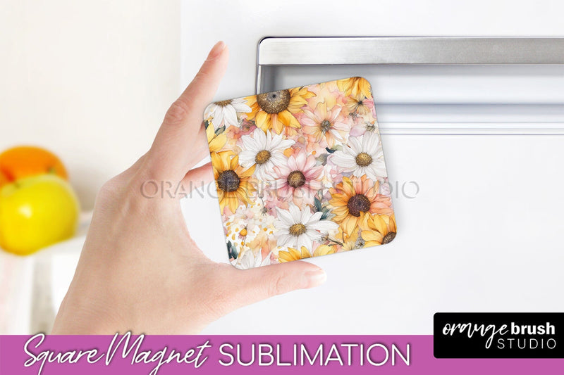 Pink Flowers Magnet Sublimation - Watercolor Magnet Design Sublimation OrangeBrushStudio 