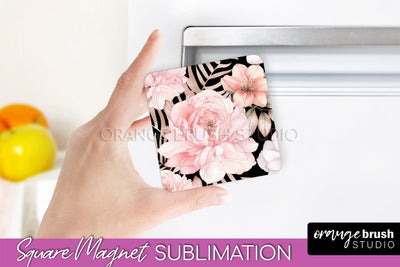 Pink Flowers Magnet Sublimation - Watercolor Magnet Design Sublimation OrangeBrushStudio 