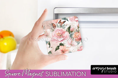 Pink Flowers Magnet Sublimation - Watercolor Magnet Design Sublimation OrangeBrushStudio 