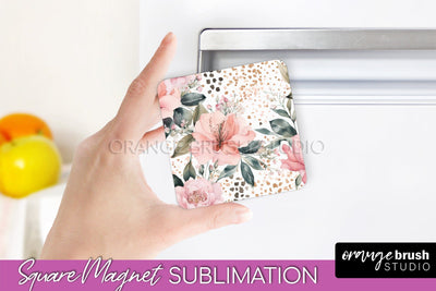 Pink Flowers Magnet Sublimation - Watercolor Magnet Design Sublimation OrangeBrushStudio 
