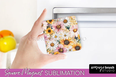 Pink Flowers Magnet Sublimation - Watercolor Magnet Design Sublimation OrangeBrushStudio 