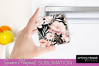 Pink Flowers Magnet Sublimation - Watercolor Magnet Design Sublimation OrangeBrushStudio 