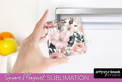 Pink Flowers Magnet Sublimation - Watercolor Magnet Design Sublimation OrangeBrushStudio 