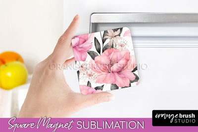 Pink Flowers Magnet Sublimation - Watercolor Magnet Design Sublimation OrangeBrushStudio 