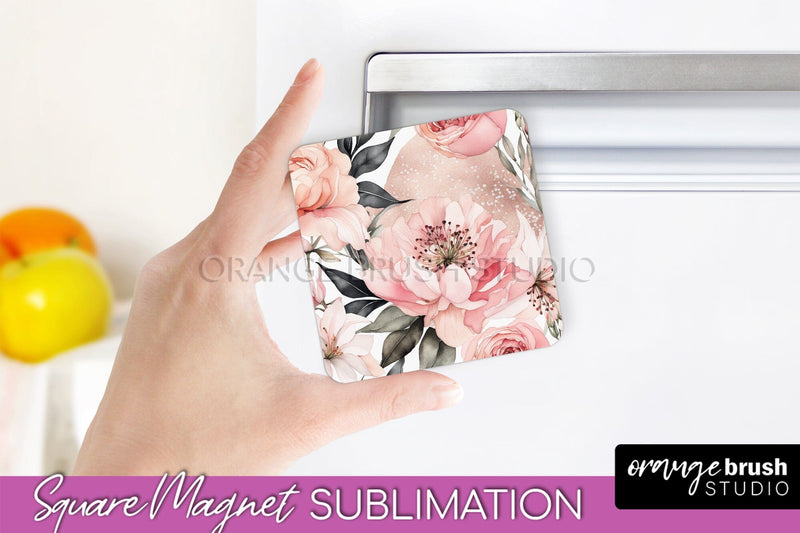 Pink Flowers Magnet Sublimation - Watercolor Magnet Design Sublimation OrangeBrushStudio 