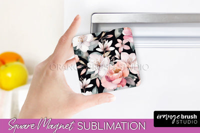 Pink Flowers Magnet Sublimation - Watercolor Magnet Design Sublimation OrangeBrushStudio 