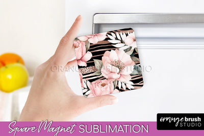 Pink Flowers Magnet Sublimation - Watercolor Magnet Design Sublimation OrangeBrushStudio 