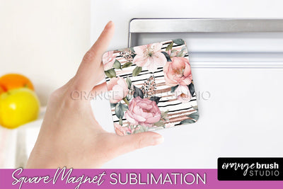 Pink Flowers Magnet Sublimation - Watercolor Magnet Design Sublimation OrangeBrushStudio 