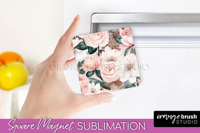 Pink Flowers Magnet Sublimation - Watercolor Magnet Design Sublimation OrangeBrushStudio 
