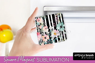 Pink Flowers Magnet Sublimation - Watercolor Magnet Design Sublimation OrangeBrushStudio 