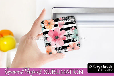 Pink Flowers Magnet Sublimation - Watercolor Magnet Design Sublimation OrangeBrushStudio 