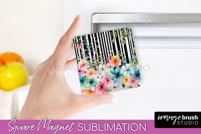 Pink Flowers Magnet Sublimation - Watercolor Magnet Design Sublimation OrangeBrushStudio 