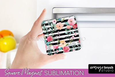 Pink Flowers Magnet Sublimation - Watercolor Magnet Design Sublimation OrangeBrushStudio 
