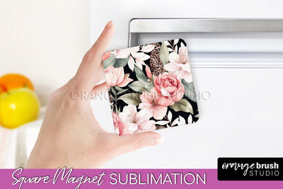 Pink Flowers Magnet Sublimation - Watercolor Magnet Design Sublimation OrangeBrushStudio 